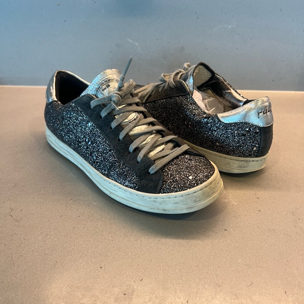 P448 Silver and Black Glitter Sneakers - Size 40